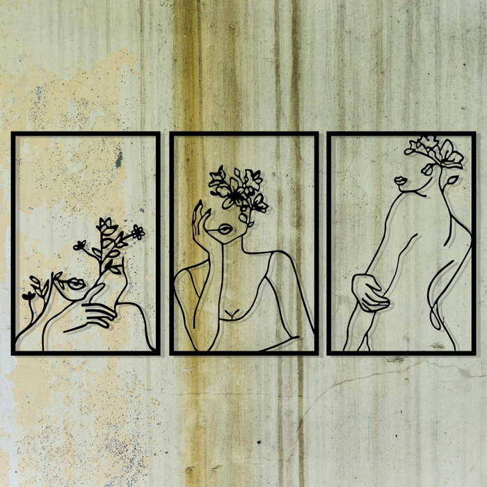 Wallity Flower Face Woman Escultura de Pared en Negro
